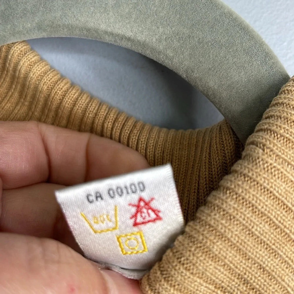 VINTAGE 90s Gloria Vanderbilt Ribbed Cable-knit Turtleneck Sweater Camel Tan XL - Picture 8 of 10